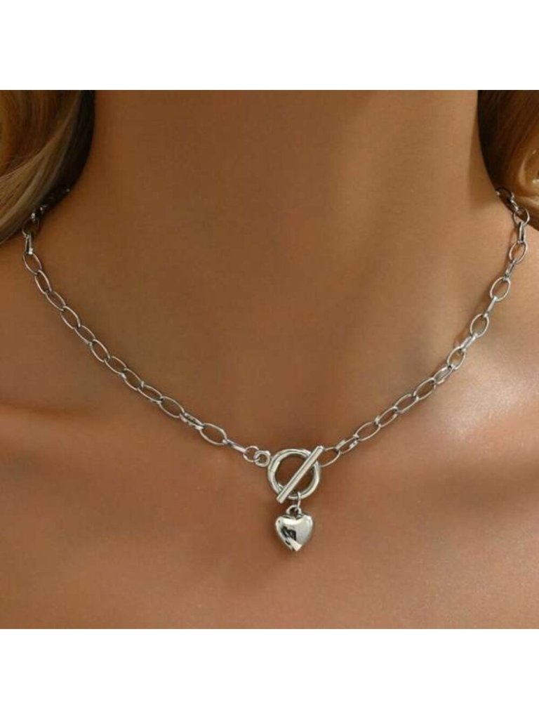 Sterling Silver Heart Toggle Chain Necklace | (16.1")